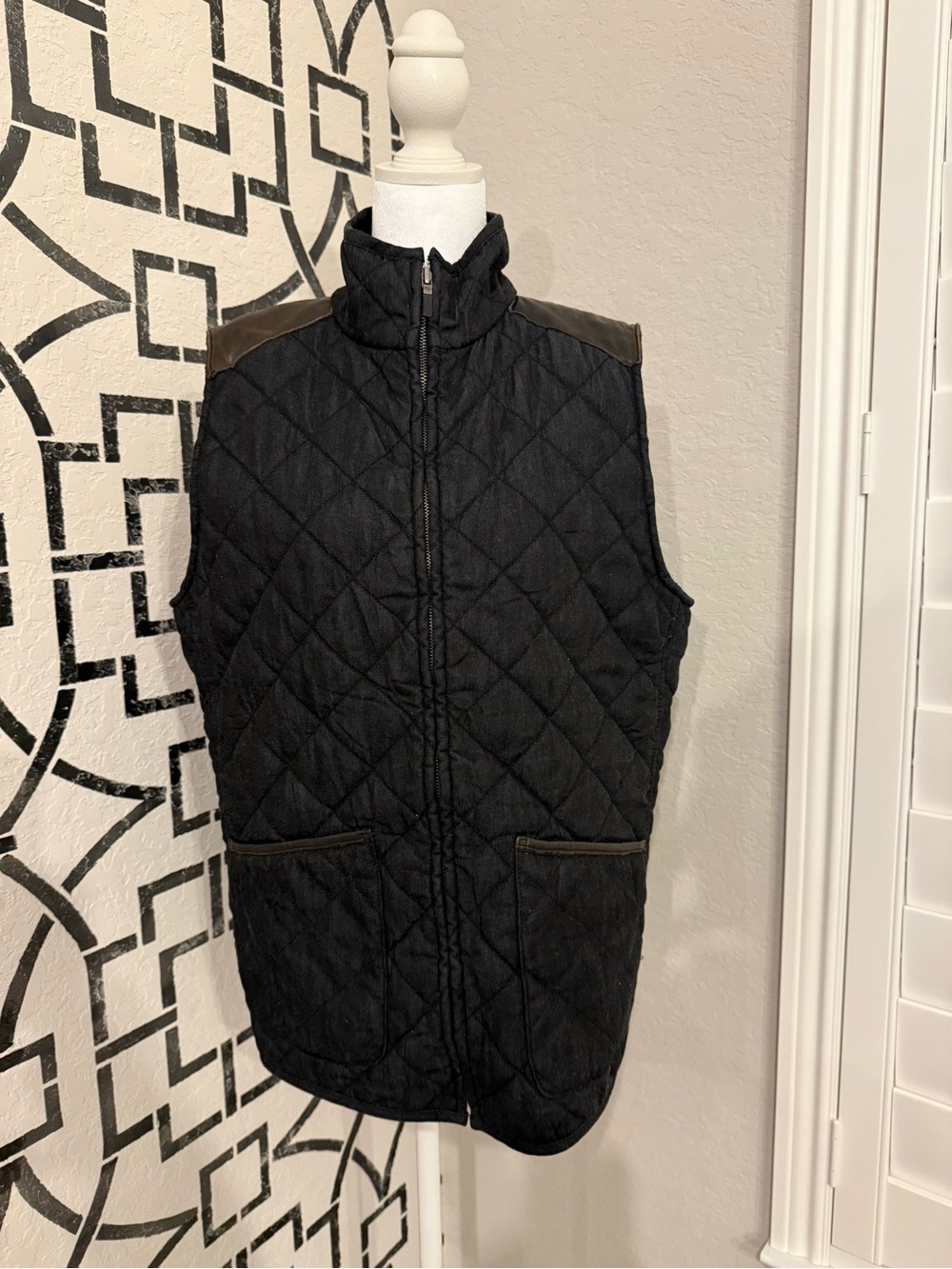 Vintage Ralph Lauren Vest Black w/ real leather Plus Size